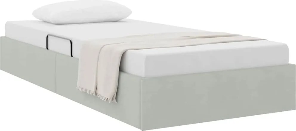 vidaXL Tárolós Ágy fejtámlával Világosszürke 90 x 190 cm Bársony