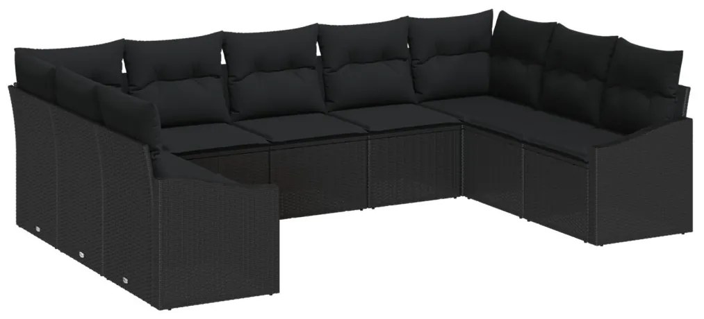 9 részes kert kanapé készlet párnákkal Fekete Poly Rattan