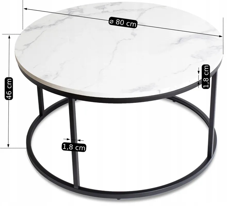 Dohányzóasztal Fehér Márvány/Fekete Színben. CONNY MAX