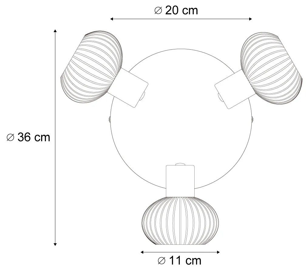 Modern mennyezeti spotlámpa fekete kerek füstüveggel, 3 fényforrással - Teddy