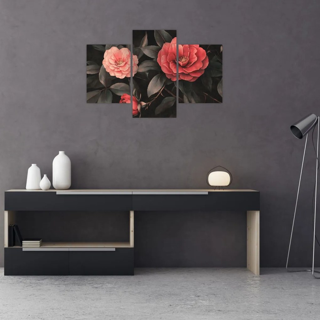 Kép - Vörös virágok sötét háttér előtt (90x60 cm)
