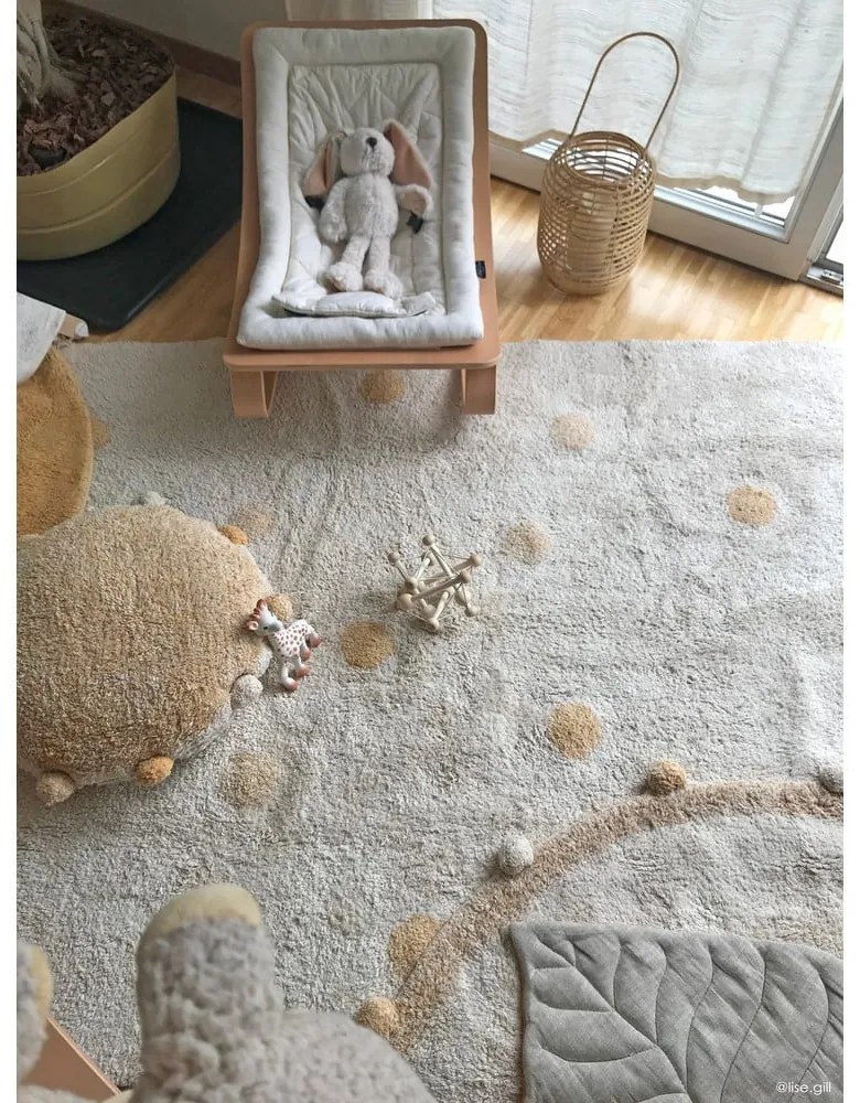 Okkersárga-krémszínű mosható kézi szövésű pamut gyerek szőnyeg 120x160 cm Hippy Dots Honey – Lorena Canals