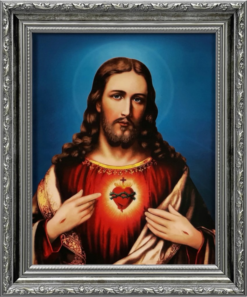 Vászonkép 31x26 Jézus Krisztus Jézus Szíve Ezüst Díszített Keret