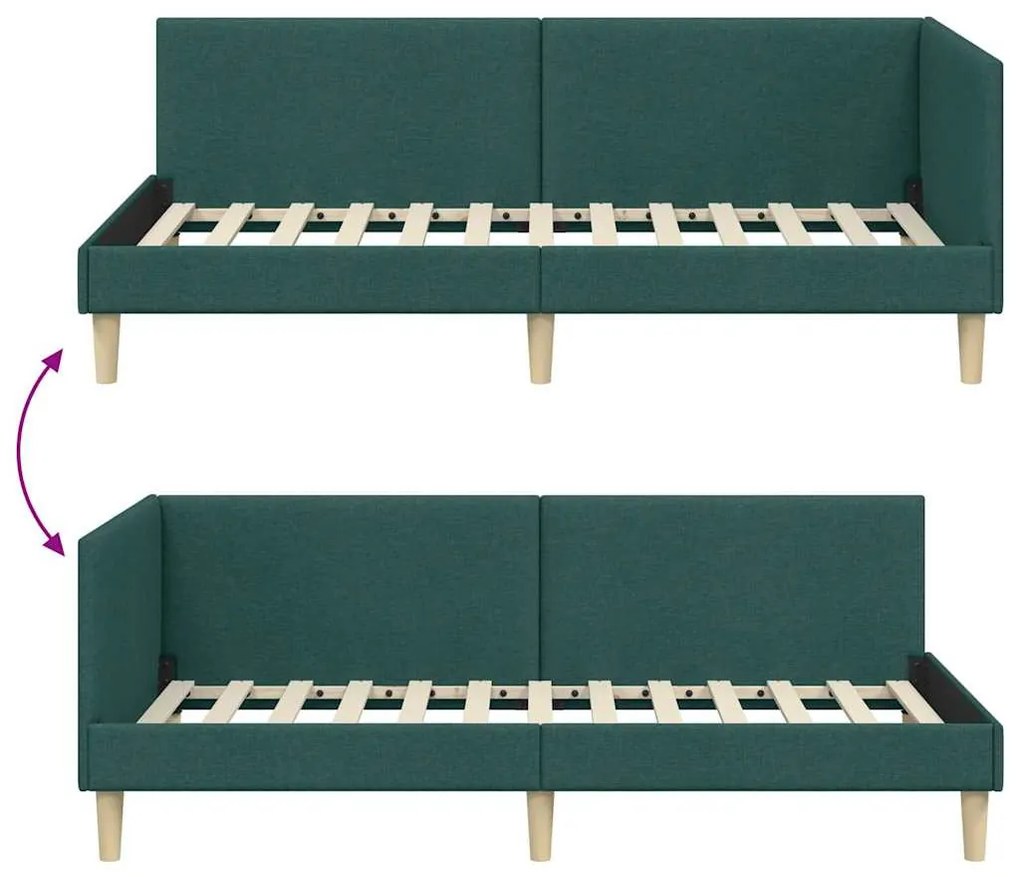 Sarokágy keret Egyéb Sötétzöld 90 x 200 cm Szövet és Mérnöki Fa