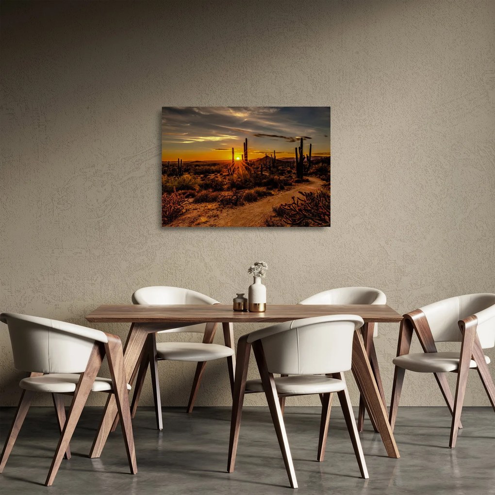 Kép - A nap vége az arizonai sivatagban (üvegen) (70x50 cm)