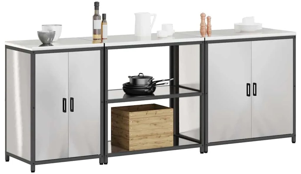 Konyhai Tároló Készlet polcokkal 3 pcs Ezüst 240 x 50 x 92 cm