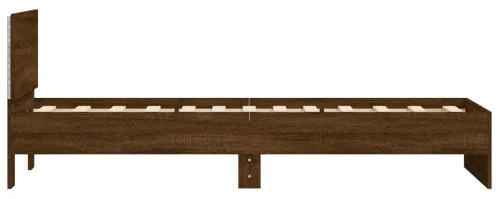 barna tölgy színű ágykeret fejtámlával és LED-ekkel 75 x 190 cm