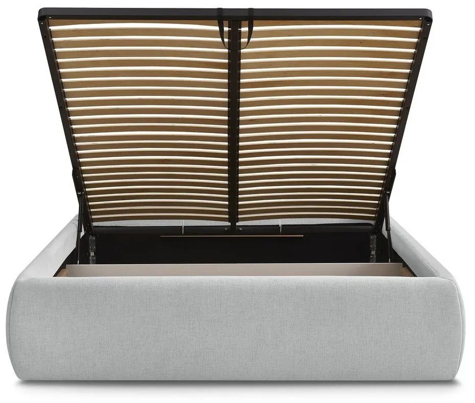 Világosszürke kárpitozott ágyneműtartós-ágytámla nélkül franciaágy ágyráccsal 160x200 cm Inera – Bobochic Paris