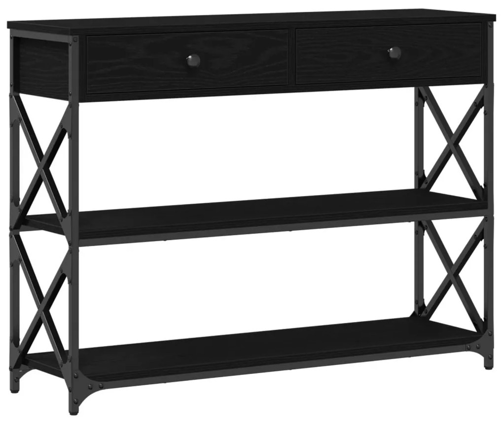 Konzoltábla Fekete Tölgy 100x28x75 cm Mérnöki Fa és Acél