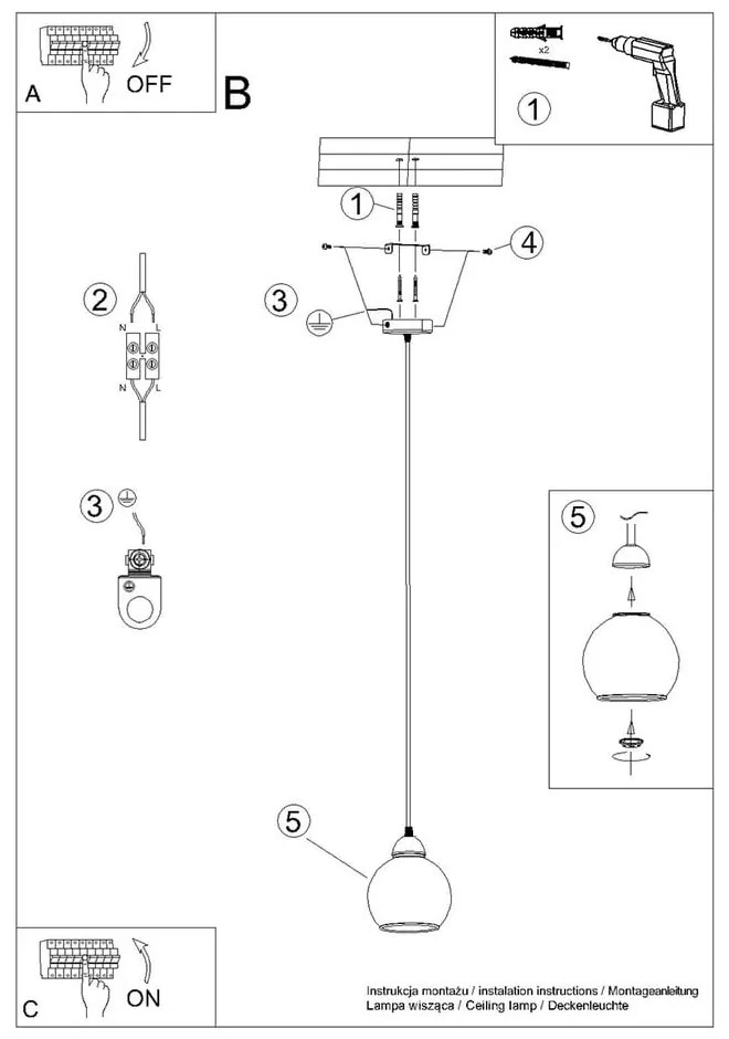 Fekete függőlámpa ø 15 cm Grande – Sollux