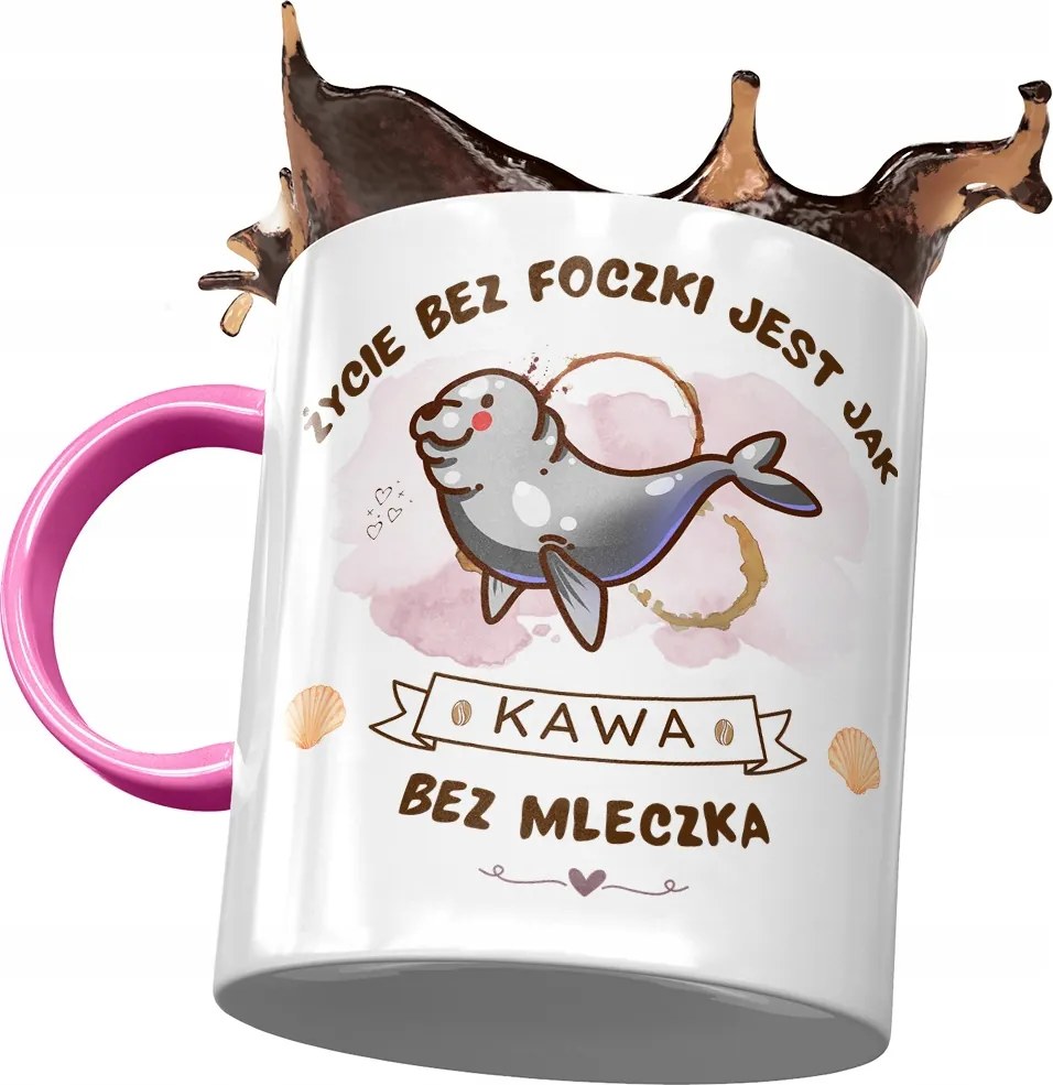 Rózsaszín bögre fóka mintával ajándék fényképpel