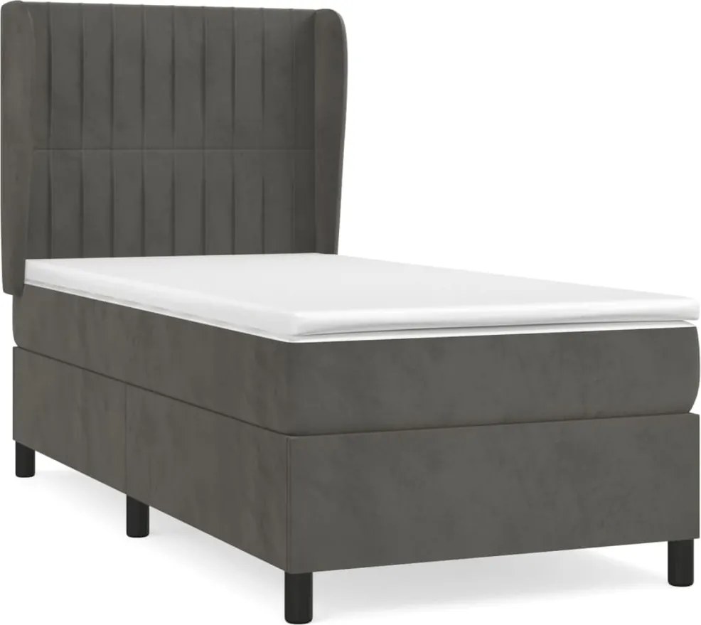 vidaXL sötétszürke bársony rugós ágy matraccal 80 x 200 cm