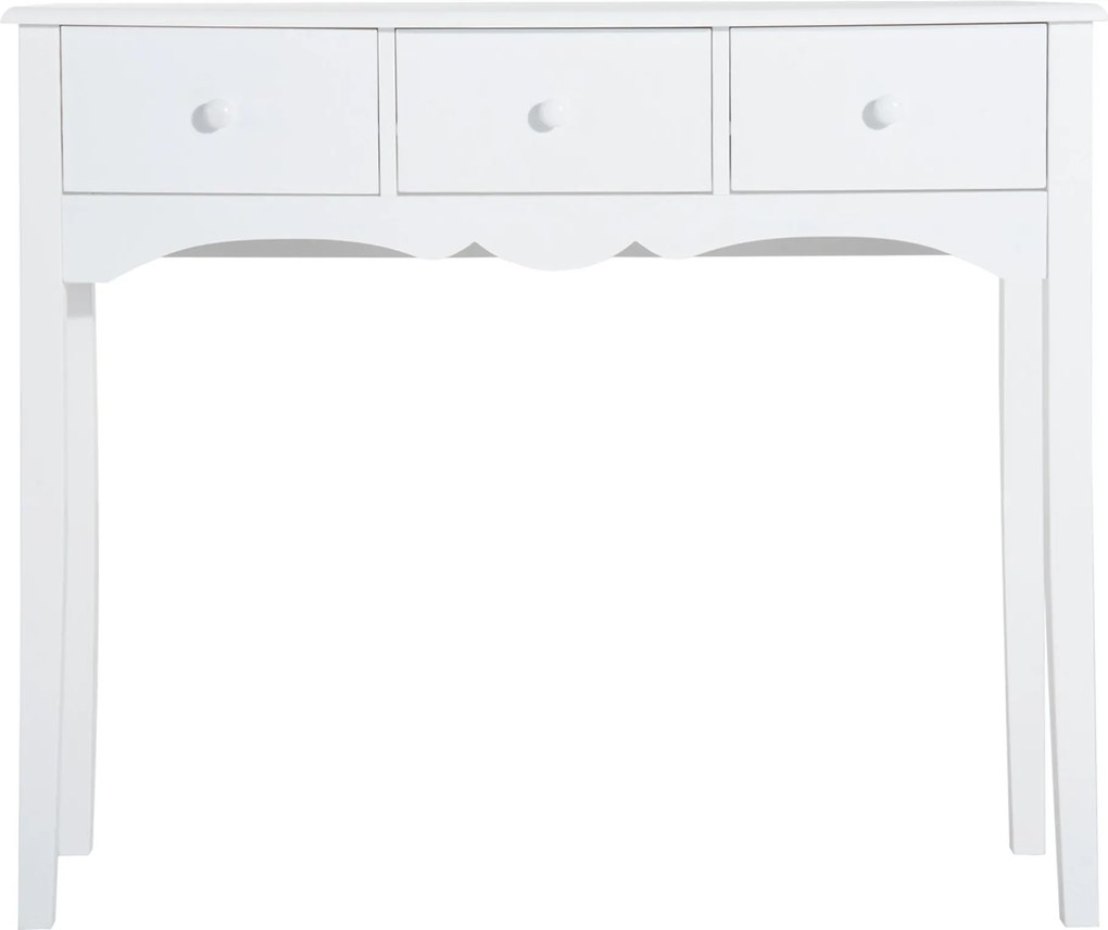 HOMCOM Fa Előszobai Konzolasztal 3 Fiókkal - 45 kg Teherbírás, 100x32x85 cm, Fehér | Aosom