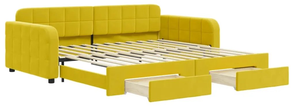 sárga kihúzható bársony heverő fiókkal 100 x 200 cm