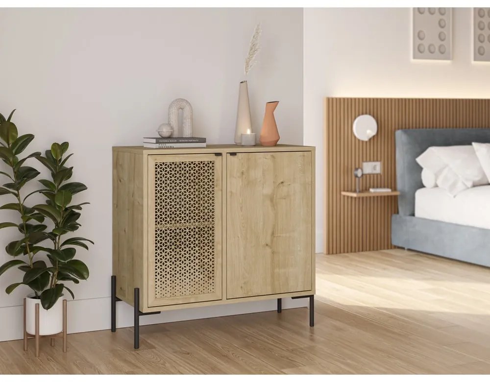 Natúr színű alacsony komód tölgyfa dekorral 80x80 cm Inca – Marckeric