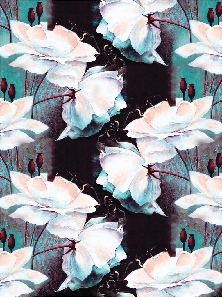 Fotótapéta Fehér Virágok Madarak sötét háttéren Elegancia Nyugalom 206x275 +ragasztó