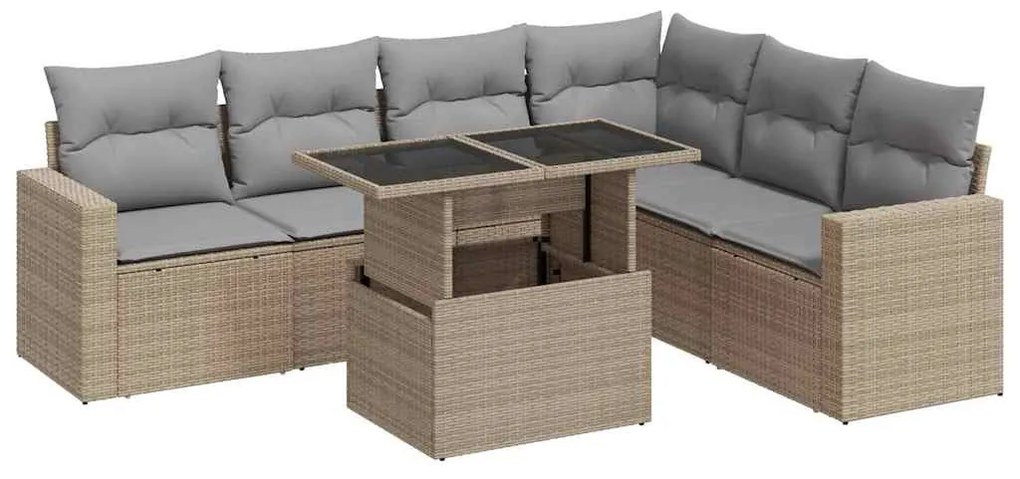 7 részes bézs polyrattan kerti ülőgarnitúra párnákkal