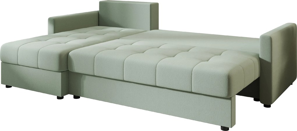 VENORIA L alakú kihúzható sarokkanapé, 220x143 cm, világoszöld + 2 párna INGYEN