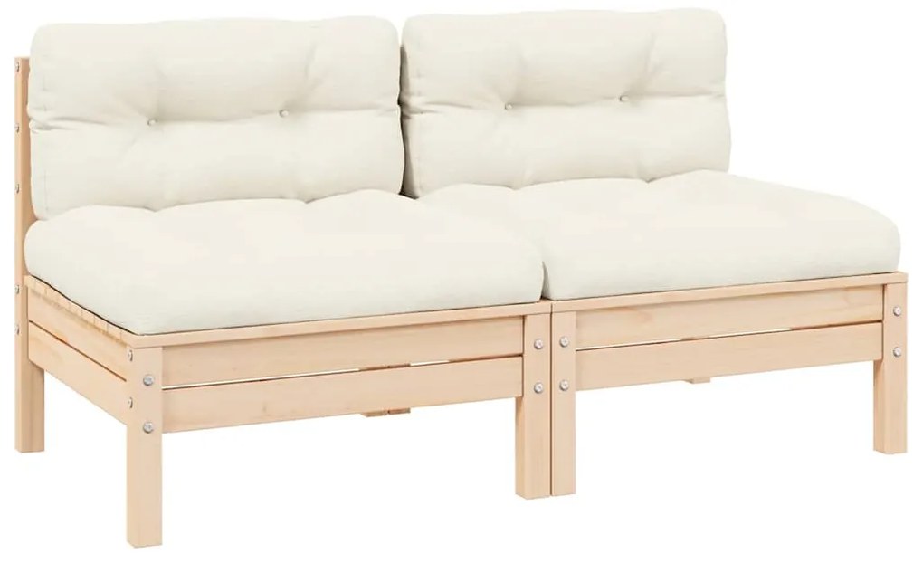 vidaXL kétszemélyes tömör fenyőfa kerti kanapé krémszínű párnákkal