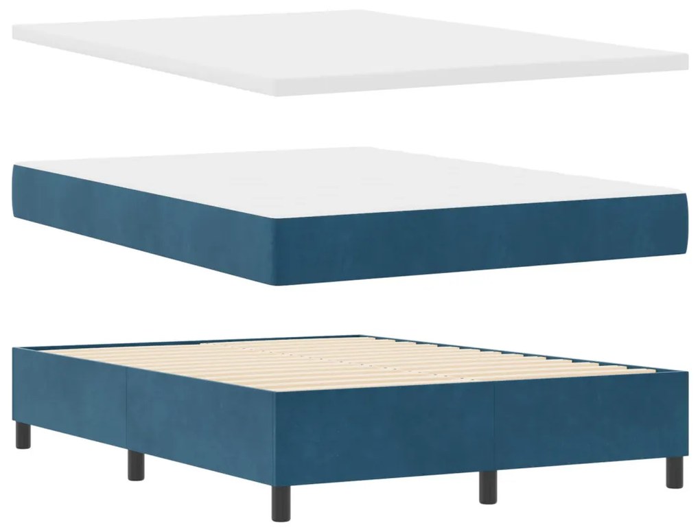 Boxspring Ágy Matrac Kalapáccsal Sötétkék 140x200 cm Bársony