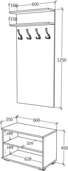 Como előszobafal, Antracit / Fehér, 66 cm