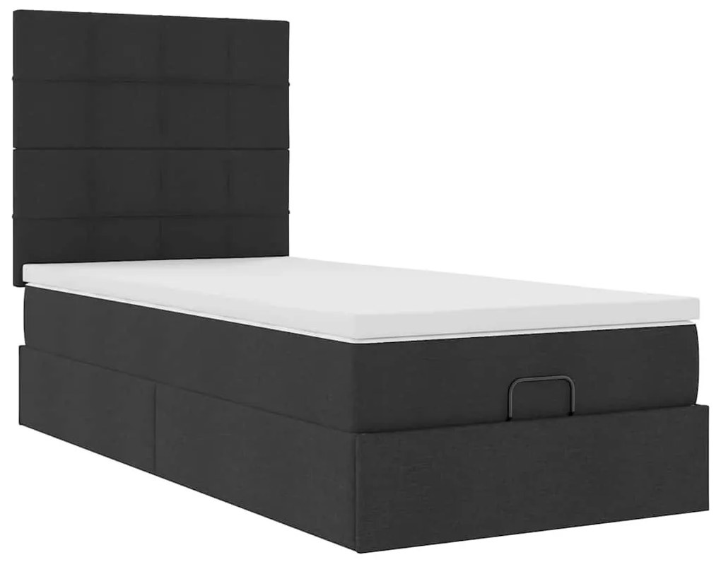 fekete szövet ottomán ágy matraccal &amp; LED-ek 80x200cm