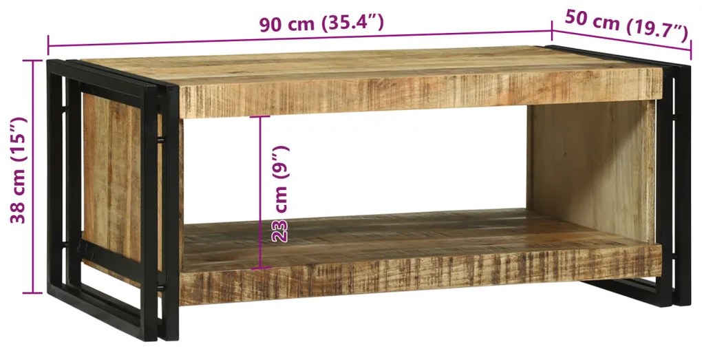 dohányzóasztal 90x50x38 cm Tömör durva mangófából
