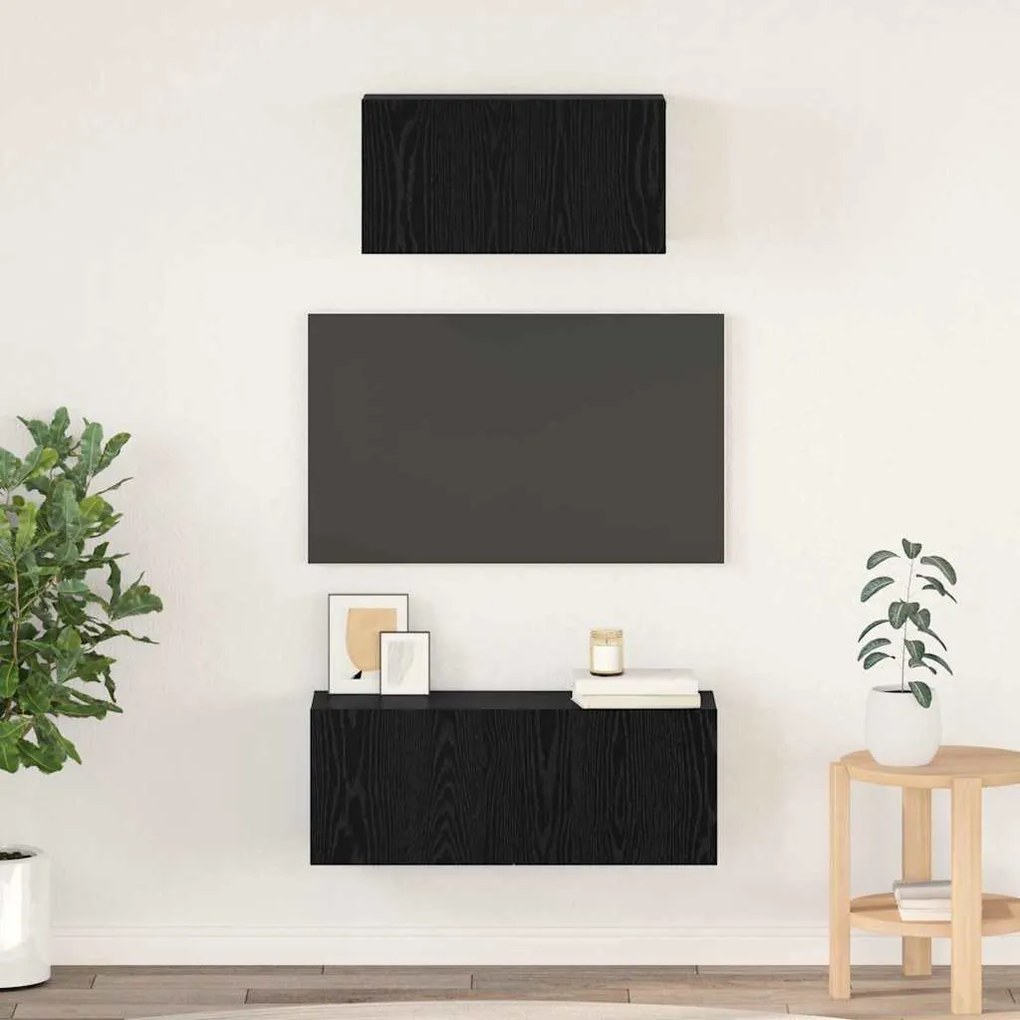 TV szekrény garnitúra 2 pcs Musta tammi 80 x 30 x 30 cm Faanyag
