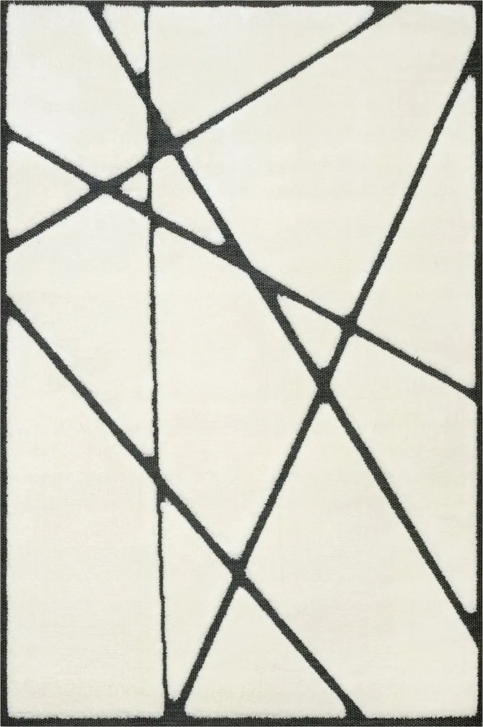 Shaggy Szőnyeg Krém Fekete Háromszögekkel Szizál Nappaliba Lula Vonalak 200x290 cm