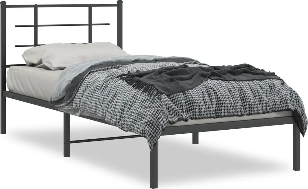 vidaXL fekete fém ágykeret fejtámlával 90 x 200 cm