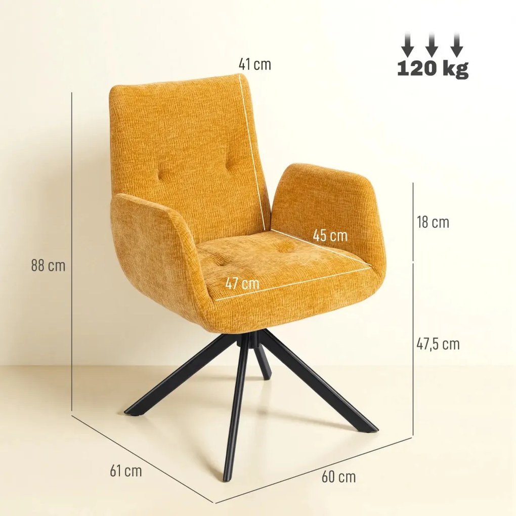 HOMCOM Kárpitozott fotel, kiegészítő fotel, modern dizájn, 60 x 61 x 88 cm, sárga
