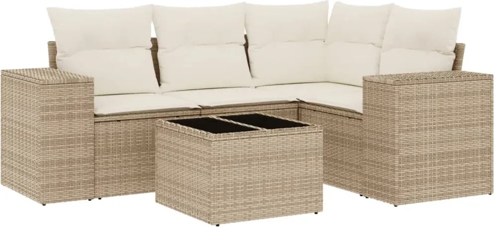 vidaXL 5 részes bézs polyrattan kerti ülőgarnitúra párnákkal