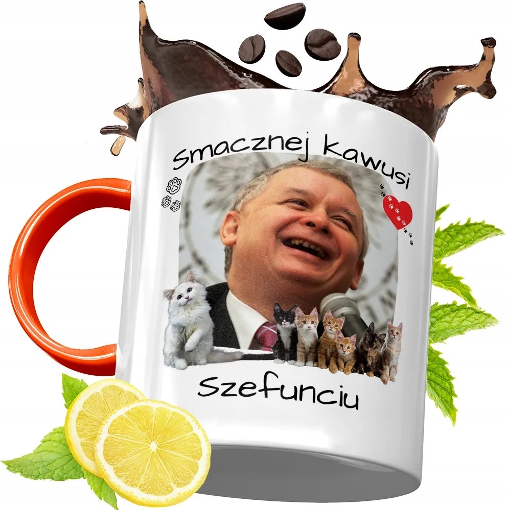 Narancssárga Bögre A Pis Elnökétől Jaroslaw Kaczynski fényképes nyomtatással