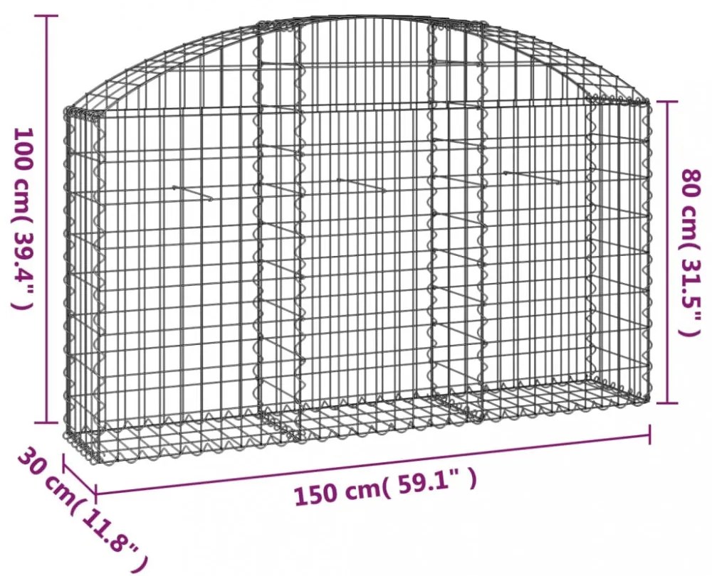 íves horganyzott vas gabion kosár 150x30x80/100 cm