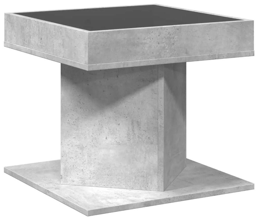 betonszürke szerelt fa dohányzóasztal LED-del 50 x 50 x 45 cm