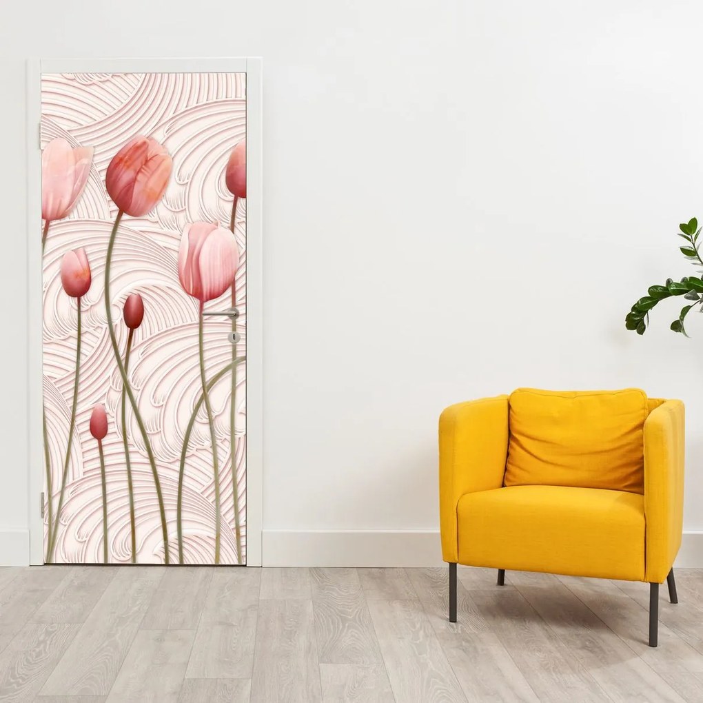 Fotótapéta ajtóra - Rózsaszín tulipán (95x205cm)