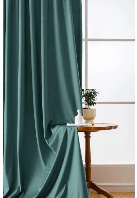 Sötétítő függöny VELVET 140x270 cm, türkiz Felfüggesztés: Hullámos sínszalag