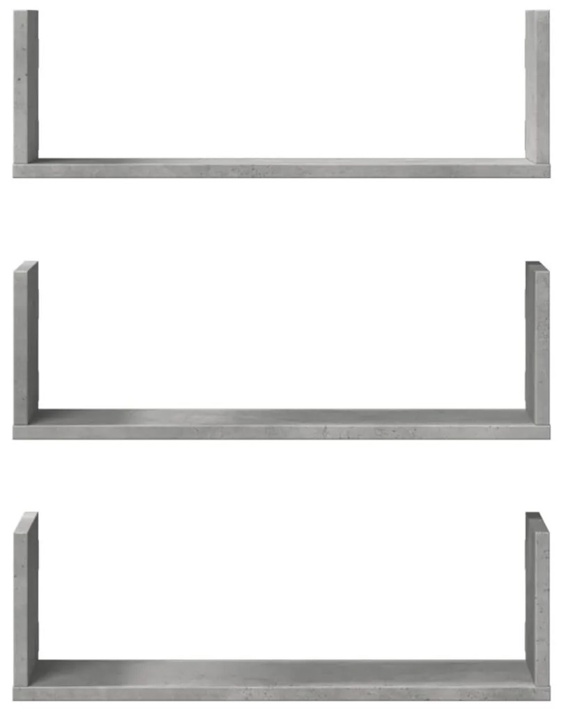 3 db betonszürke szerelt fa fali polc 58 x 18 x 18 cm