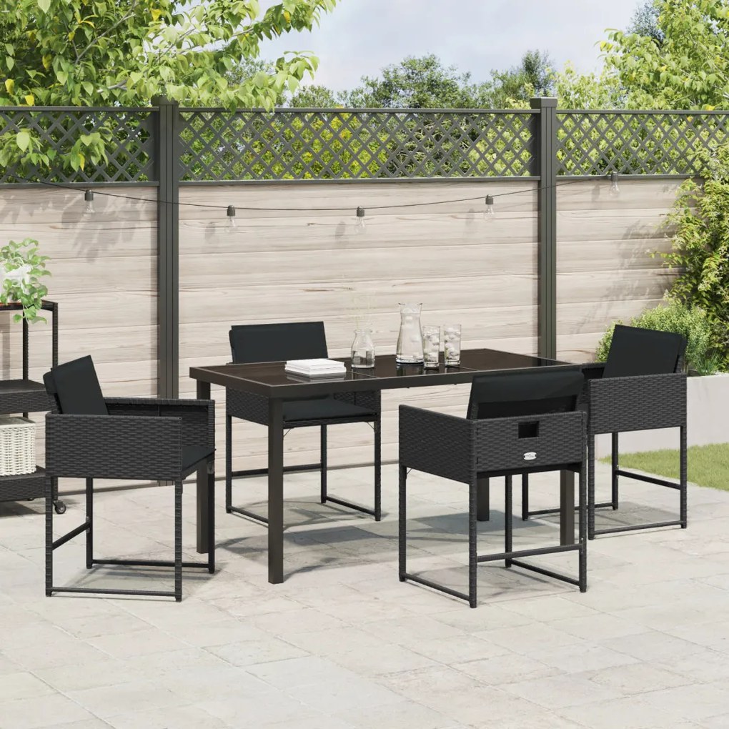 5 darabos kerti étkező szett párnákkal Fekete Poly Rattan