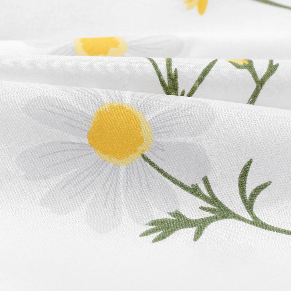 Goldea gyermek gumis pamut lepedő kiságyba - kamilla virágok 60 x 120 cm