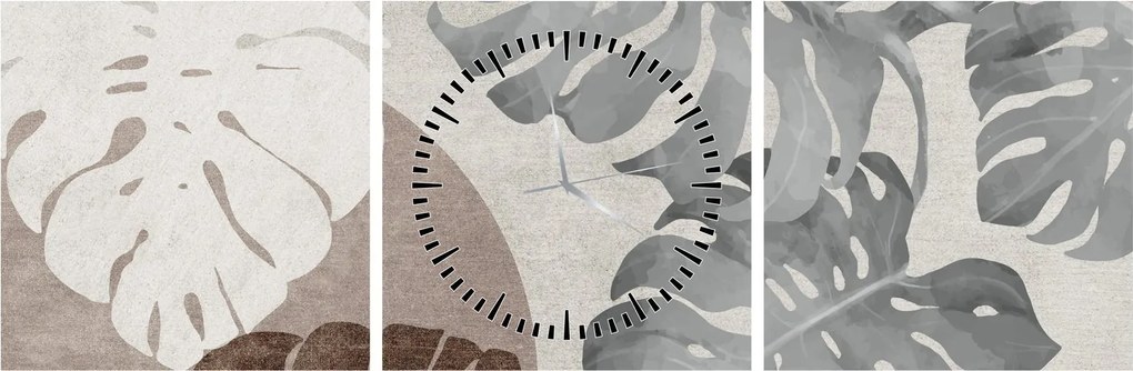 Kép - Design levelekkel (órával) (90x30 cm)