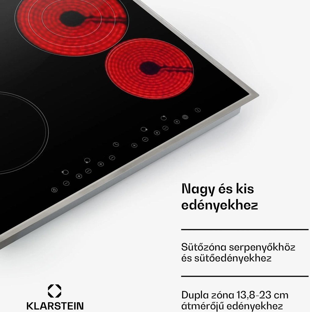 Klarstein Virtuosa 4, üvegkerámia főzőlap, 6500 W, 4 főzőlap, rozsdamentes acél keret