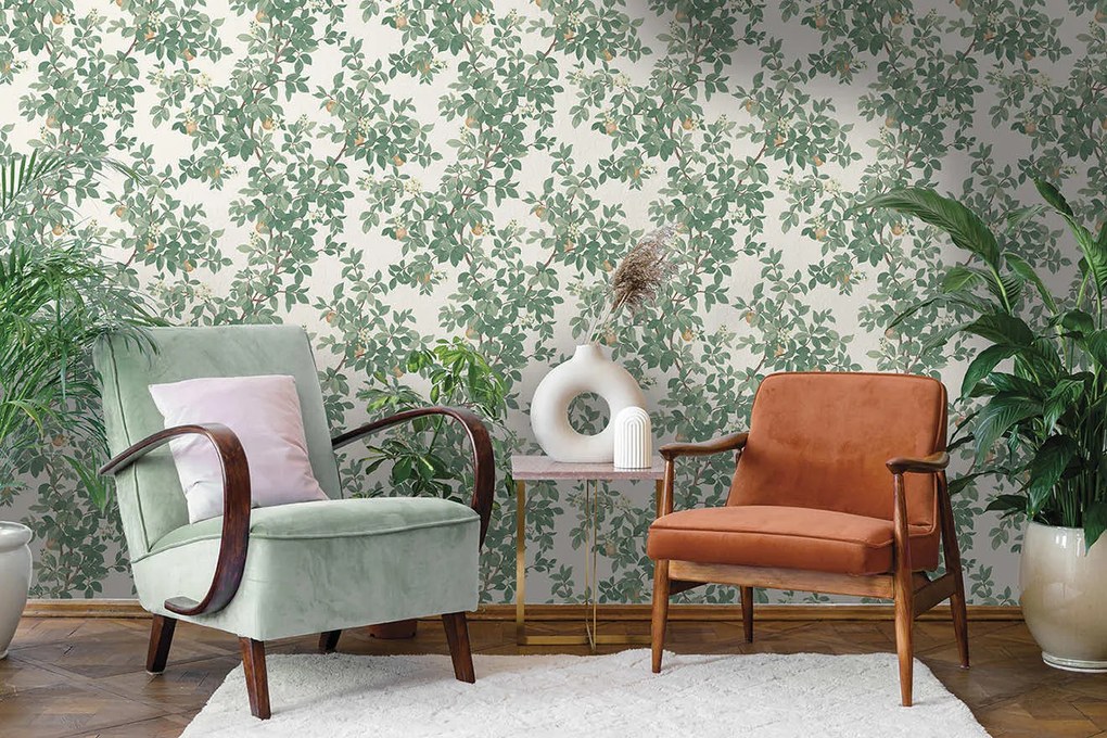 Holden Decor Imaginarium 3 Orange Tree krém-zöld gyümölcsös papír tapéta – 14240