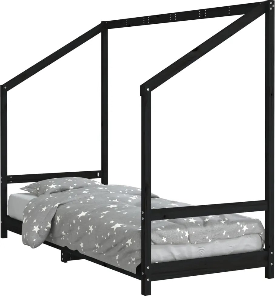 vidaXL fekete tömör fenyőfa gyerekágykeret 80 x 200 cm