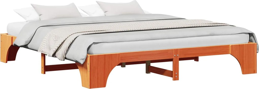 vidaXL Ágykeret Faggyú barna 200 x 200 cm Tömör fenyőfa