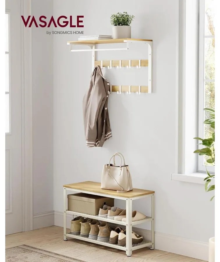 2 polcos Cipőtartós pad, 30 x 73 x 45 cm tölgy bézs és klasszikus fehér