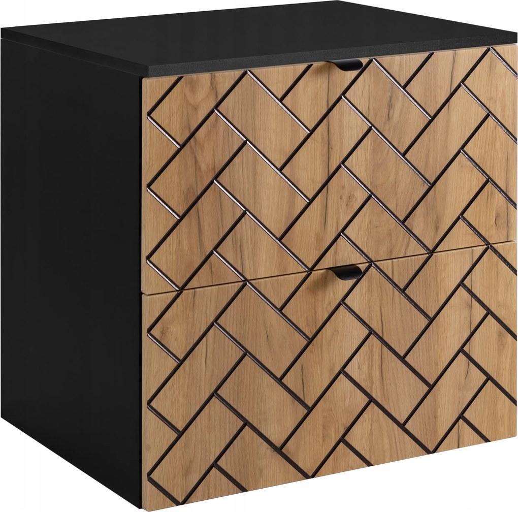 Fürdőszoba szekrény mosdó alá akasztható 60-as fekete tölgy halszálka mintás Asztallap