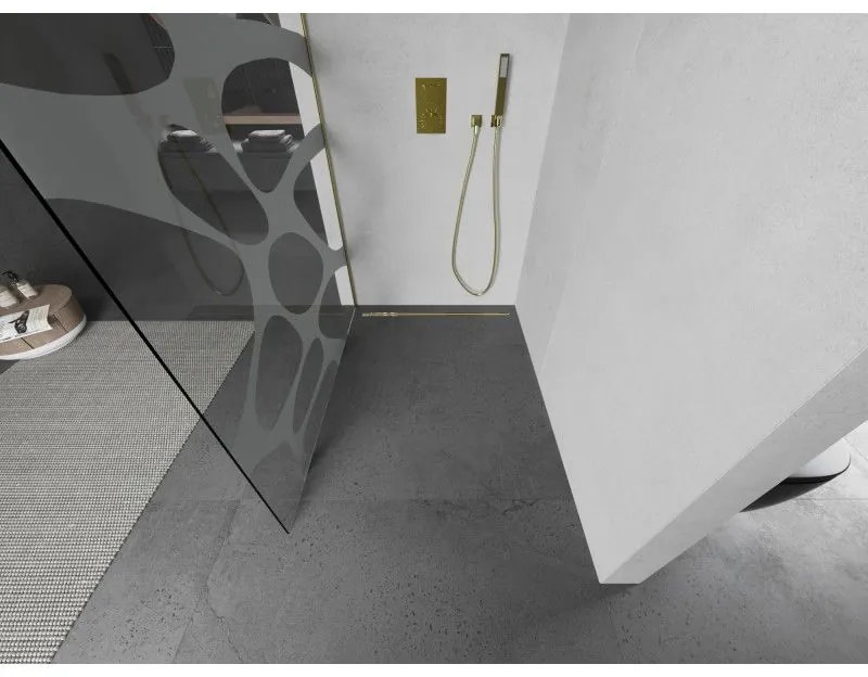 Mexen Kioto, Walk-In zuhany paraván 80 x 200 cm, 8 mm átlátszó üveg fehér mintás, arany matt profil, 800-080-101-55-97