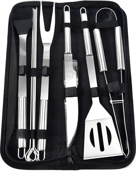 Acél Grill Szett Grill Acél Kiegészítők Evőeszközök Tok
