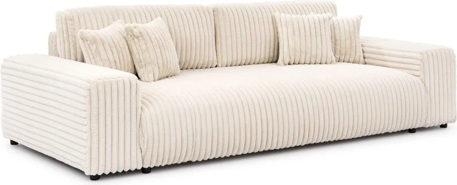 Krémszínű kordbársony kinyitható-tárolóhelyes kanapé 260 cm Justin – Ropez